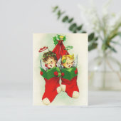 ヴィンテージ歌うクリスマス・キッズホリデー葉書 シーズンポストカード (スタンド正面)