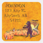 ヴィンテージ歌う黒猫ハロウィーン住所 シール (正面)