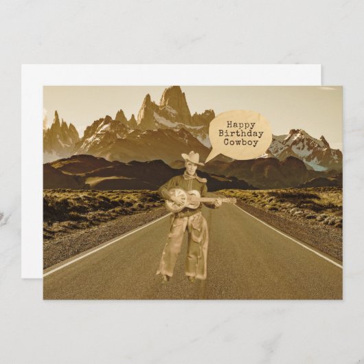 ヴィンテージ歌唱カウボーイ誕生日フラットカード (正面/裏面)