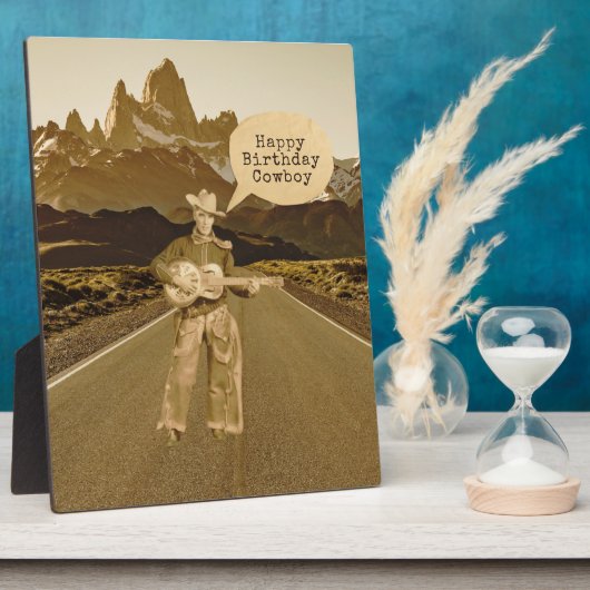ヴィンテージ歌唱カウボーイ誕生日卓上 フォトプラーク (側面)