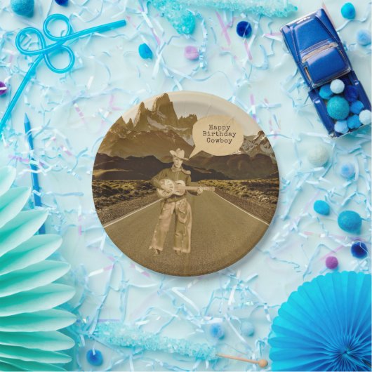 ヴィンテージ歌唱カウボーイ誕生日 ペーパープレート (パーティー)