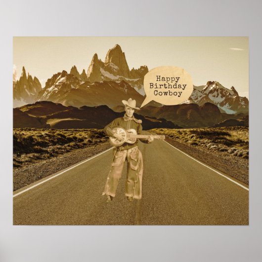 ヴィンテージ歌唱カウボーイ誕生日 ポスター (正面)