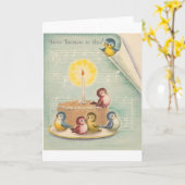 ヴィンテージ歌鳥及びケーキ誕生日カード カード (黄色い花)