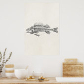 ヴィンテージ止め魚の骨格 – 魚のテンプレート ポスター (キッチン)