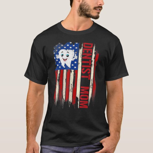 ヴィンテージ歯医者ママアメリカ米国国旗の歯科 Tシャツ (正面)