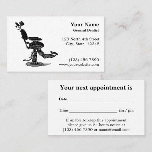 ヴィンテージ歯科用椅子歯科医 予約カード (正面/裏面)