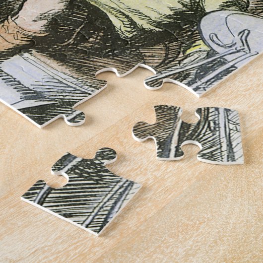 ヴィンテージ歯科、男の子を椅子に座らせた歯医者 ジグソーパズル (側面)