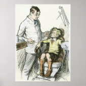 ヴィンテージ歯科、男の子を椅子に座らせた歯医者 ポスター (正面)