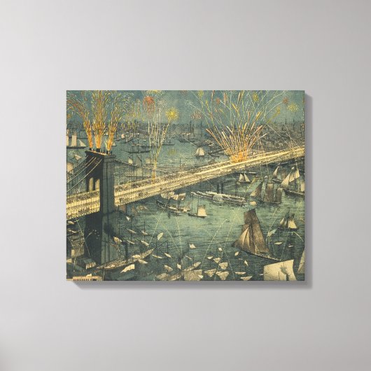 ヴィンテージ歴史的なニューヨークブルックリンブリッジ開口部 キャンバスプリント (正面)