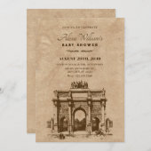 ヴィンテージ歴史的建築物のベビースシャワー 招待状 (正面/裏面)