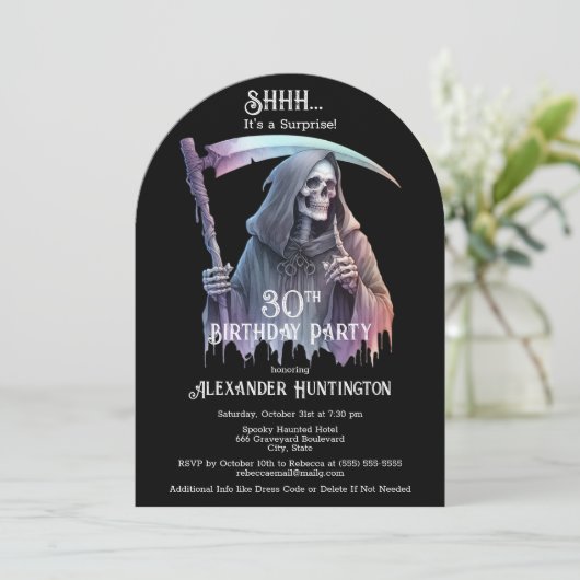 ヴィンテージ死神サプライズ30th誕生日パーティー 招待状 (スタンド正面)
