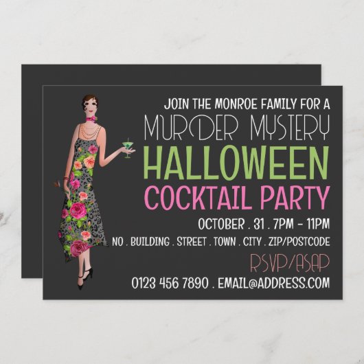 ヴィンテージ殺人ミステリー ハロウィンカクテルパーティー 招待状 (正面/裏面)