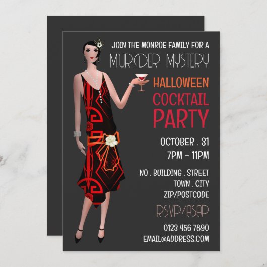ヴィンテージ殺人ミステリー ハロウィン カクテルパーティー 招待状 (正面/裏面)