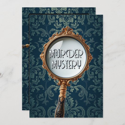 ヴィンテージ殺人謎ディナーパーティーレトロブルー 招待状 (正面/裏面)