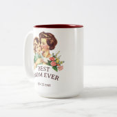 ヴィンテージ母と娘の最高の母が今まで写真 ツートーンマグカップ (正面左)