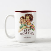 ヴィンテージ母と娘の最高の母が今まで写真 ツートーンマグカップ (左)
