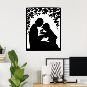 ヴィンテージ母と子のシルエットプリント ポスター (ホームオフィス)