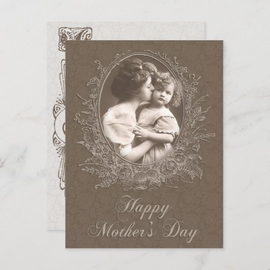 ヴィンテージ母と子の母の日 ポストカード (正面/裏面)