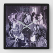 ヴィンテージ母と子供が母の日をコラージュ スクエア壁時計 (正面)