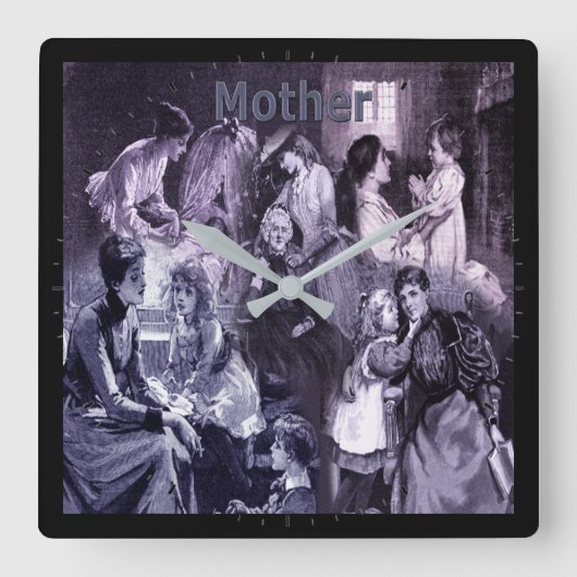 ヴィンテージ母と子供が母の日をコラージュ スクエア壁時計 (正面)