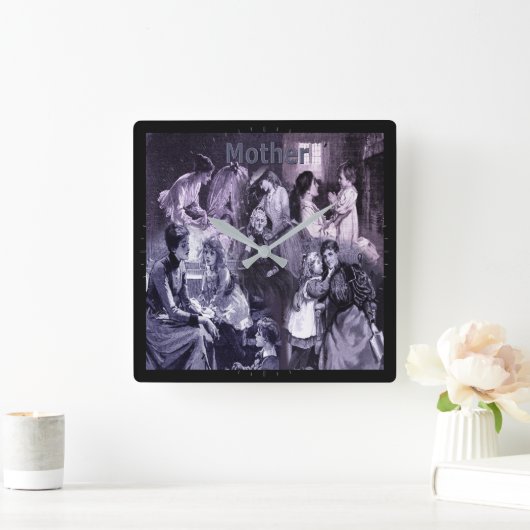 ヴィンテージ母と子供が母の日をコラージュ スクエア壁時計 (ホーム)