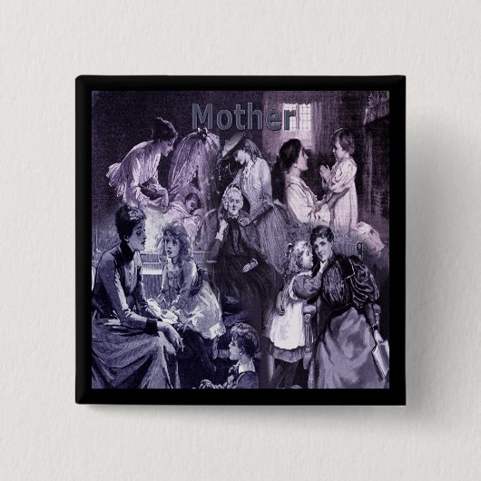 ヴィンテージ母と子供が母の日をコラージュ 缶バッジ (正面)