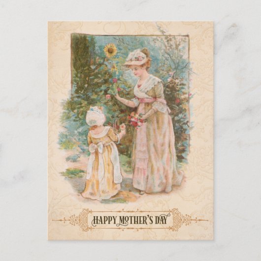 ヴィンテージ母と子供と母の日の挨拶 シーズンポストカード (正面)