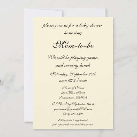 ヴィンテージ母の日のポートレート、ベビーシャワー 招待状 (裏面)