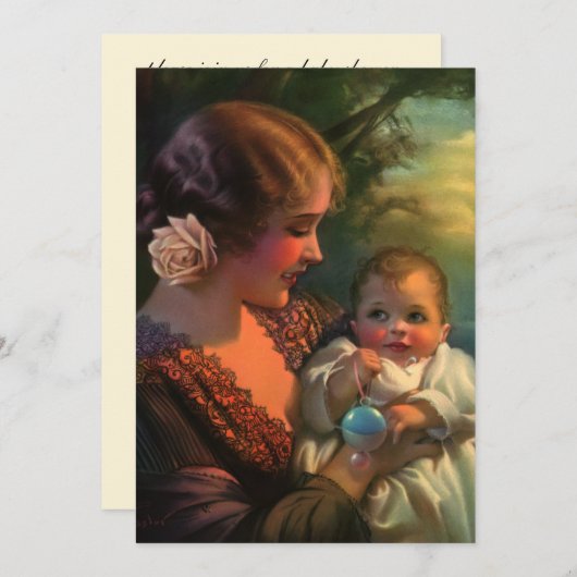 ヴィンテージ母の日のポートレート、ベビーシャワー 招待状 (正面/裏面)