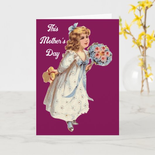 ヴィンテージ母の日の女の子（ギフト用グリーティングカード） カード (黄色い花)