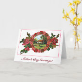 ヴィンテージ母の日の挨拶(バラと自宅) カード (黄色い花)