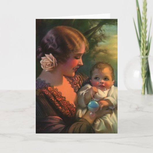 ヴィンテージ母の日ポートレート、母とベビー カード (正面)