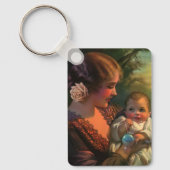 ヴィンテージ母の日ポートレート、母とベビー キーホルダー (正面)