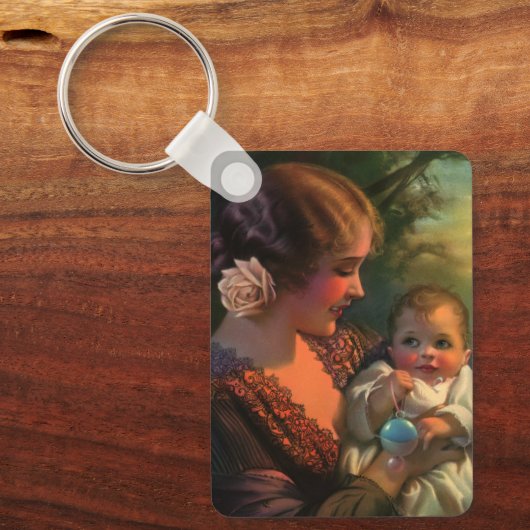ヴィンテージ母の日ポートレート、母とベビー キーホルダー (正面)