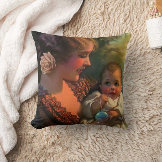 ヴィンテージ母の日ポートレート、母とベビー クッション (ブランケット)