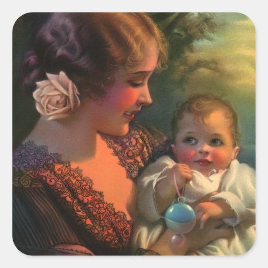 ヴィンテージ母の日ポートレート、母とベビー スクエアシール (正面)