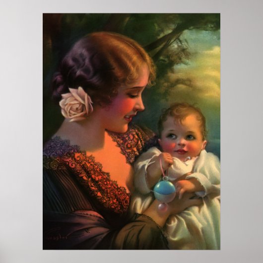 ヴィンテージ母の日ポートレート、母とベビー ポスター (正面)