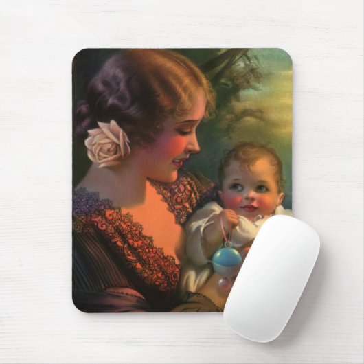 ヴィンテージ母の日ポートレート、母とベビー マウスパッド (マウス)