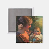 ヴィンテージ母の日ポートレート、母とベビー マグネット (正面/裏面)