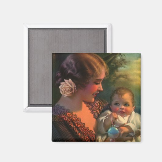ヴィンテージ母の日ポートレート、母とベビー マグネット (正面/裏面)