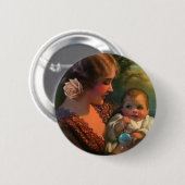 ヴィンテージ母の日ポートレート、母とベビー 缶バッジ (正面&裏面)