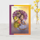 ヴィンテージ母の日女の子 カード (黄色い花)