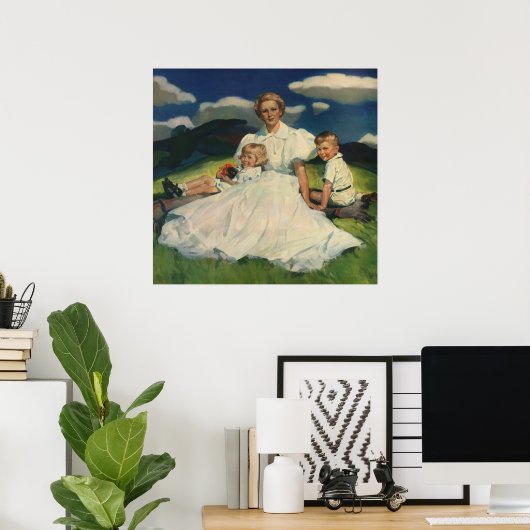 ヴィンテージ母の日、子どもがいる母 ポスター (ホームオフィス)