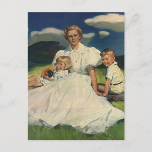 ヴィンテージ母の日、子どもがいる母 ポストカード (正面)