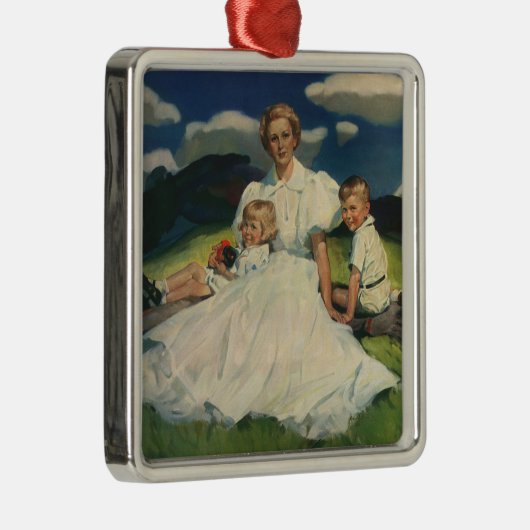 ヴィンテージ母の日、子どもがいる母 メタルオーナメント (右)