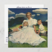 ヴィンテージ母の日、子どもがいる母 招待状 (正面/裏面)