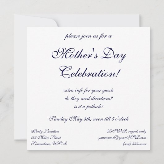 ヴィンテージ母の日、子どもがいる母 招待状 (裏面)