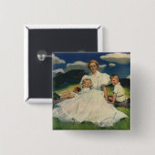 ヴィンテージ母の日、子どもがいる母 缶バッジ (正面&裏面)