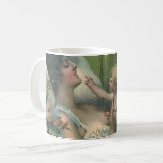 ヴィンテージ母の日、母とビクトリアンベビー コーヒーマグカップ (正面左)