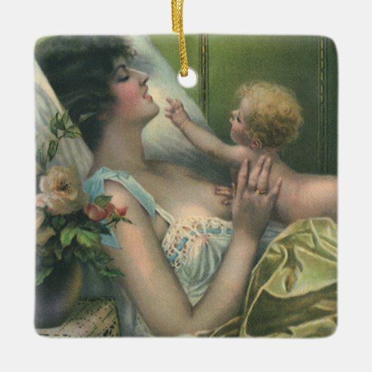 ヴィンテージ母の日、母とビクトリアンベビー セラミックオーナメント (正面)